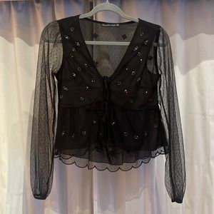 Abercrombie & Fitch Black Sequin Holiday Top
